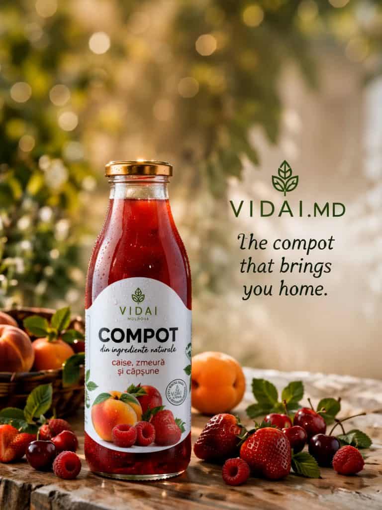 Reclamă AI cinematică — Compot natural moldovenesc